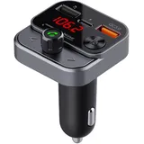 Technaxx FMT1700BT Bluetooth 5.3 FM Transmitter mit Bass-Boost, Dual Fast Charging USB-C & 107.9 MHz, Bluetooth/USB, 64 GB, Cigar lighter, 12–24