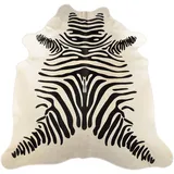 Kuhfelle Online & Nomad Zebra Kuhfell Teppich – Rinderfell mit Zebra‐Print, Naturweiß/Schwarz – 220 x 180 cm Weiches Echtfell, Premium Qualität, Dekoteppich für Wohnzimmer & Büro