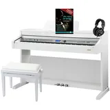 Classic Cantabile DP-A 410 WH E-Piano Set inkl. Bank, Kopfhörer und Schule (Digitalpiano 88 Tasten Hammermechanik, Kopfhöreranschluss, USB, Begleitautomatik, Pedale, inkl. Noten und Hocker) weiß glanz