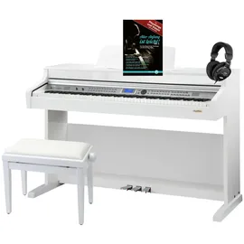 Classic Cantabile DP-A 410 WH E-Piano Set inkl. Bank, Kopfhörer und Schule (Digitalpiano 88 Tasten Hammermechanik, Kopfhöreranschluss, USB, Begleitautomatik, Pedale, inkl. Noten und Hocker) weiß glanz
