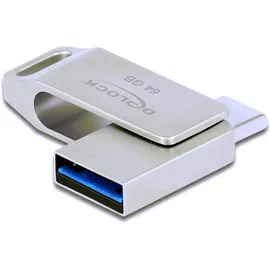 DeLock USB 3.2 Gen 1 USB-C + Typ-A Speicherstick 64 GB - Metallgehäuse, silber
