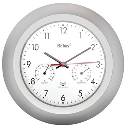 Mebus Funk-Wanduhr mit Thermometer und Hygrometer 19450 Ø 30 cm silberfarben silber