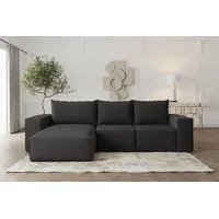 Fun Möbel Ecksofa Sofa mit Schlaffunktion ESTELLE in Stoff Poso Schwarz Ottomane Links