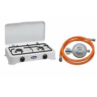 Parker Gaskocher 2-flammig 50 mbar + Schlauch 80cm + Regler