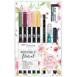 Tombow Watercoloring-Set Floral mit Wassertank-Pinsel