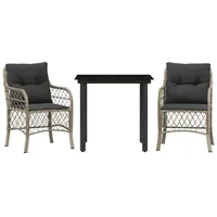vidaXL 3-tlg. Bistro-Set mit Kissen Hellgrau Poly Rattan