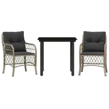 vidaXL 3-tlg. Bistro-Set mit Kissen Hellgrau Poly Rattan