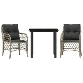 vidaXL 3-tlg. Bistro-Set mit Kissen Hellgrau Poly Rattan