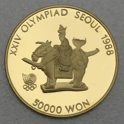Goldmünze 50000 Won Horse & Rider 1987 24. Olympiade in Seoul 1988 (Südkorea)