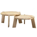 Wohnling Couchtisch 2er Set Mango Massivholz Hell,