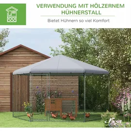 PawHut Freilaufgehege Hühnerstall 400 x 346 x 263 cm aus Stahl, mit Abdeckung, - Silber