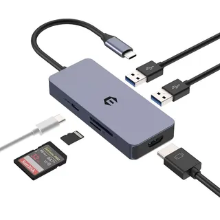 OOTDAY USB C Hub, USB C Ethernet Adapter auf HDMI 4K, 6 in 1 LAN Adapter, Multiport Adapter USB C für Laptop, Surface Pro, 100W PD, USB 3.0, SD/TF Kartenleser