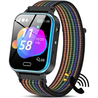 PTHTECHUS Smartwatch Märchen Hörbücher, Smart Watch Telefon für Kinder, Puzzlespiele Musik Player Taschenlampe SOS Schrittzähler Wecker, Geburtstagsgeschenk für Kinder, Schwarz