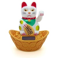 Starlet24® Winkende Glückskatze Winkekatze Lucky Cat Maneki-Neko Winkende Japanische Maneki-Neko (Weiss mit Solarzellen, 13cm)