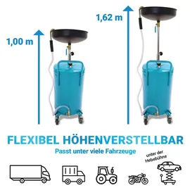 BITUXX Mobiler 80L Ölauffangwagen Ölablassgerät Altölauffang Ölwechsel Druckluft Entleerung 38,5cm Trichter