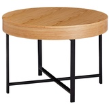 Wohnling Couchtisch Ø 69 cm mit Eichen Optik Tisch mit Stauraum Lounge-Wohnzimmertisch mit Metallbeine MDF Beistelltisch«