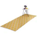 Relaxdays Teppich, Baumwolle, 80x200 cm, rutschfest, handgewebt, Rauten Muster, Teppichläufer, Flur, Küche, beige/gelb