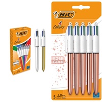 BIC 964775 Kugelschreiber 4 Colours Shine in verschiedenen Farben, 12er Pack & 500847 4 Farben Kugelschreiber 4 Colours Rose Gold, 5er Pack, Strichstärke 0,4 mm, Ideal für das Büro, das Home Office