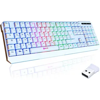 Klim Chroma Wireless Gaming Tastatur Kabellos QWERTZ DE – RGB Beleuchtet, Leise & Ergonomisch, Langlebig & Wasserdicht – Für PC, Mac, PS4, PS5 – Weiß