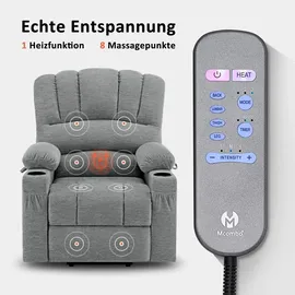 MCombo Relaxsessel 7102 Stoff 0 x 0 x 0 cm Grau mit Aufstehhilfe, Liegefunktion, Massage- und Wärmefunktion