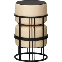 [en.casa] Multifunktionaler stapelbarer Sitzhocker Tas 2er Set rund Beige