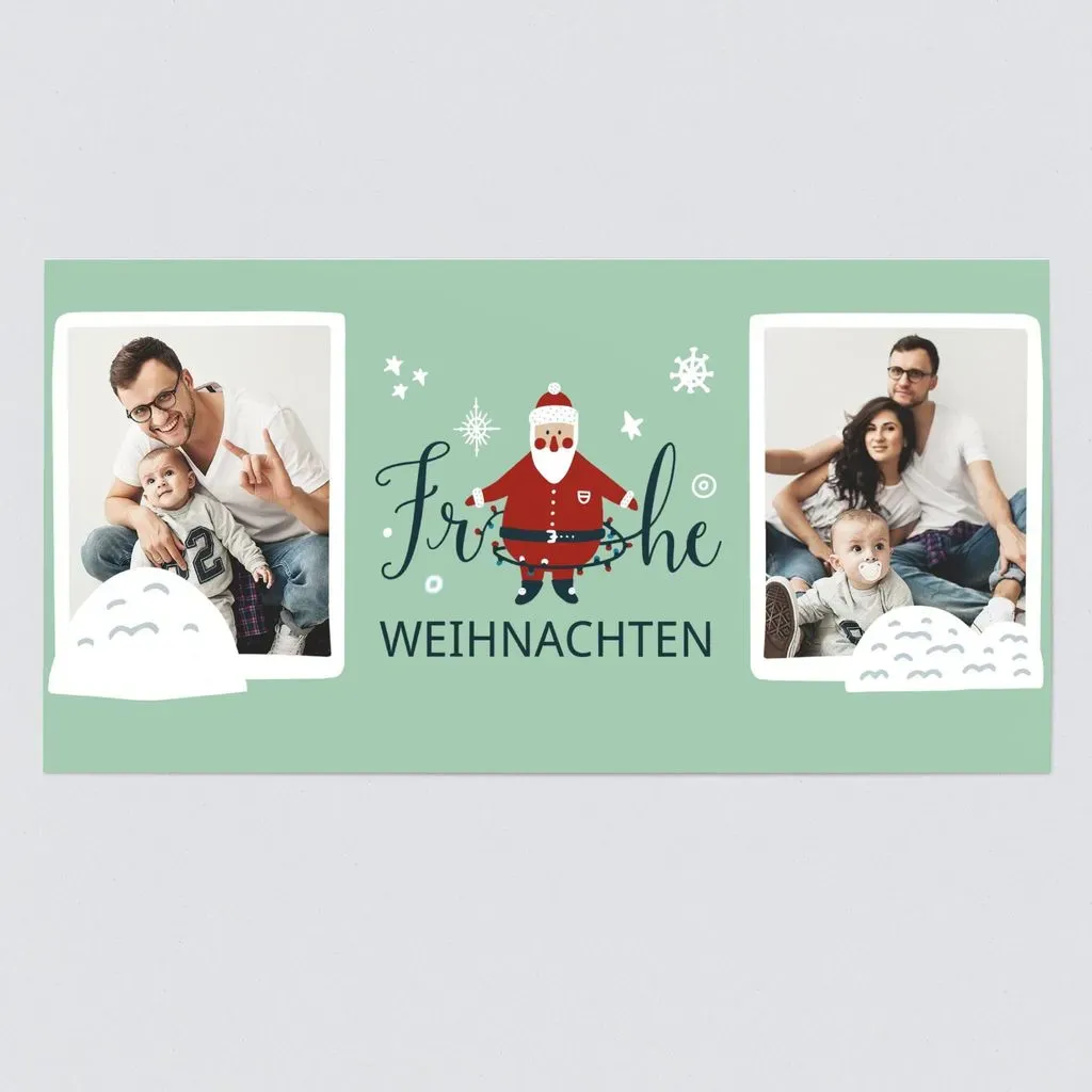 Preisvergleich Produktbild Foto Weihnachtskarten online gestalten und bestellen - Tollpatschiger Weihnachtsmann - Grün | Wunderkarten.de