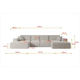altdecor Wohnlandschaft, Hellbraun, Textil, 6-Sitzer, U-Form, 349x80x169 cm, Wohnzimmer, Sofas - Couches, Wohnlandschaften, Wohnlandschaften in U-Form