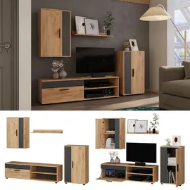 Vicco Vicco, Wohnwand, Wohnwand Berno, Goldkraft Eiche/Anthrazit, 4er Set