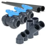 PVC-U Bypass Set 1 45° für Wärmepumpe Ø 50 mm Poolheizung Schwimmbecken Heizung