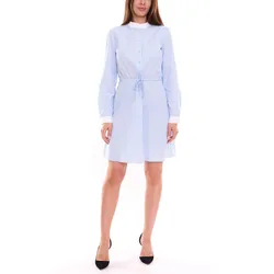 DELMAO Damen Baumwoll-Kleid Mini-Kleid gestreiftes Langarm-Kleid Blusen-Kleid 63983442 Weiß/Blau