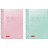 Brunnen Collegeblöcke Student Pastell Lineatur 28 kariert DIN A4 Innen- und Außenrand, 5 Blöcke