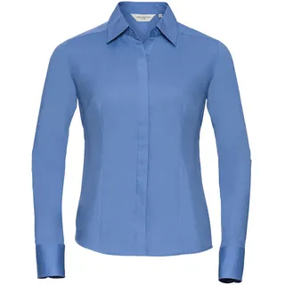 Russell Collection Köperbetonte Popeline Bluse  Langarm, corporate blue, 4XL