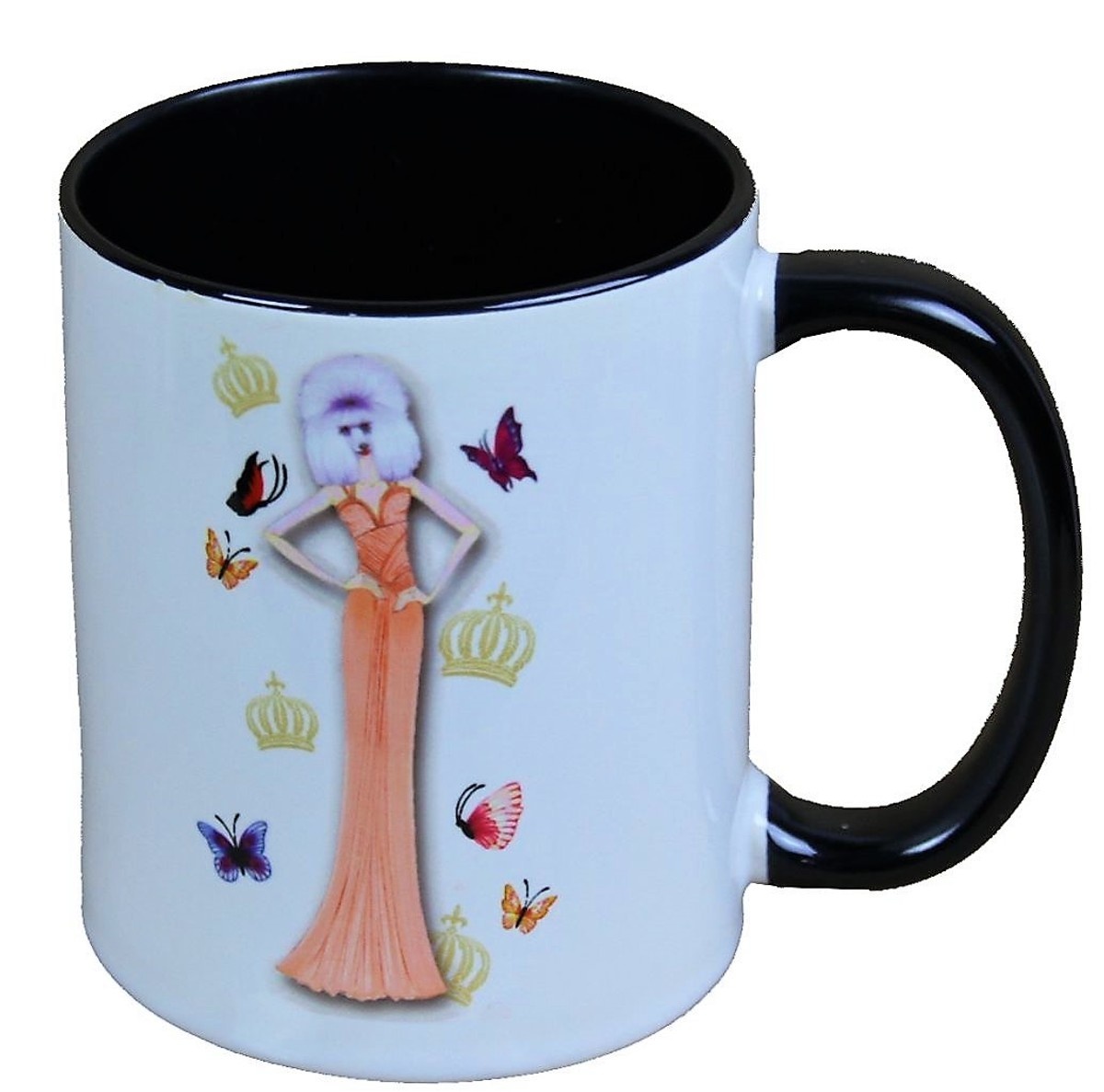 Harald Glööckler Pompöös Tasse Hund mit orangefarbenem Abendkleid - designed by Harald Glööckler