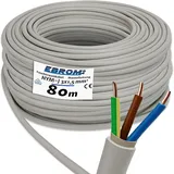 EBROM NYM-J 3x1,5 mm2 - Mantelleitung - Installationsleitung - Feuchtraumleitung - grau - große Auswahl in vielen Längen in 5 Meter Schritten bis 250 Meter am Stück - Ihre Länge: 3x1,5 mm2, 80 Meter