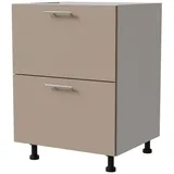 Feldmann-Wohnen Unterschrank Brerra (D2A/60/1A, 2 Schubladen + Innenschublade, HETTICH InnoTech Atira, 1-St., moderne Optik, lackierte Fronten, 60x50x82cm) weiß / RAL 1019 graubeige Matt beige|braun|grau