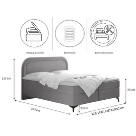 Kaiser Boxspringbett mit bettkasten und topper Valentino, mehrere Größen Paros/poso 120x200 cm Hellgrau