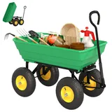 Chariot De Jardin À Main Benne Basculante 75 Degrés Charge Max 200 Kg 4 Roues Pneumatiques Acier Pp Jaune Vert