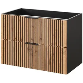 Lomadox Waschbeckenunterschrank 80 cm Unterschrank Waschtischunterschrank Badschrank Schubladen anthrazit mit Eiche Nb. Schwarze Rillen, 80x57x46 cm