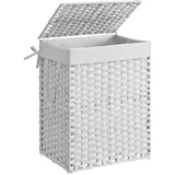 Songmics Wäschekorb, Wäschesammler 90 L, Wäschebox aus synthetischem Rattan, mit Deckel und Griffen, faltbar, Wäschesack, wolkenweiß LCB51WT