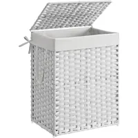 Songmics Wäschekorb, Wäschesammler 90 L, Wäschebox aus synthetischem Rattan, mit Deckel und Griffen, faltbar, Wäschesack, wolkenweiß LCB51WT