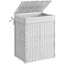 Songmics Wäschekorb, Wäschesammler 90 L, Wäschebox aus synthetischem Rattan, mit Deckel und Griffen, faltbar, Wäschesack, wolkenweiß LCB51WT