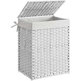 Songmics Wäschekorb, Wäschesammler 90 L, Wäschebox aus synthetischem Rattan, mit Deckel und Griffen, faltbar, Wäschesack, wolkenweiß LCB51WT