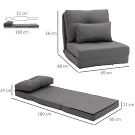 Homcom Schlafsessel 2 in 1 Leinen 60 x 80 x 56 cm Dunkelgrau mit Kissen