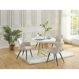 vente-unique Esstisch ausziehbar - 2 bis 12 Personen - MDF - Stahl - Marmor-Optik weiß & Goldfarben - FIRELA