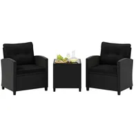COSTWAY Balkonset, (3-tlg), Rattan, 2 Sessel mit Kissen&Tisch mit Glasplatte beige