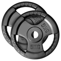 MAXXIVA® Hantelscheiben 2er Set Gewichtsplatte je 5 kg Gusseisen schwarz Gripper Gummi 10 kg Fitness Krafttraining Bodybuilding Workout Gewichtheben Reha