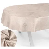 ANRO Tischdecke aus Stoff mit Blumen Pflanzen wasserabweisend Tischtuch Tischwäsche (Einzelstück 1-tlg), mit Acryl Beschichtung beige Oval | 140 cm x 260 cm x 0.31 mm