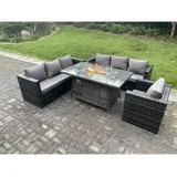 Rattan Gartenmöbel Sofa Set Gas Feuer Grube Esstisch Gas Heizung Brenner Mit Sessel 7 Sitzer Dunkelgrau Gemischt - Fimous