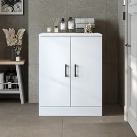 roomartstore.de Waschmaschinenumbauschrank 70 x 90 x 69 cm Weiß/Eiche/Anthrazit-Eiche/beige