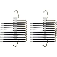 Relaxdays Mehrfach Hosenbügel, 2er Set, Hosenhalter 9-Fach, rutschfest, platzsparende Multibügel, Metall, Silber/schwarz